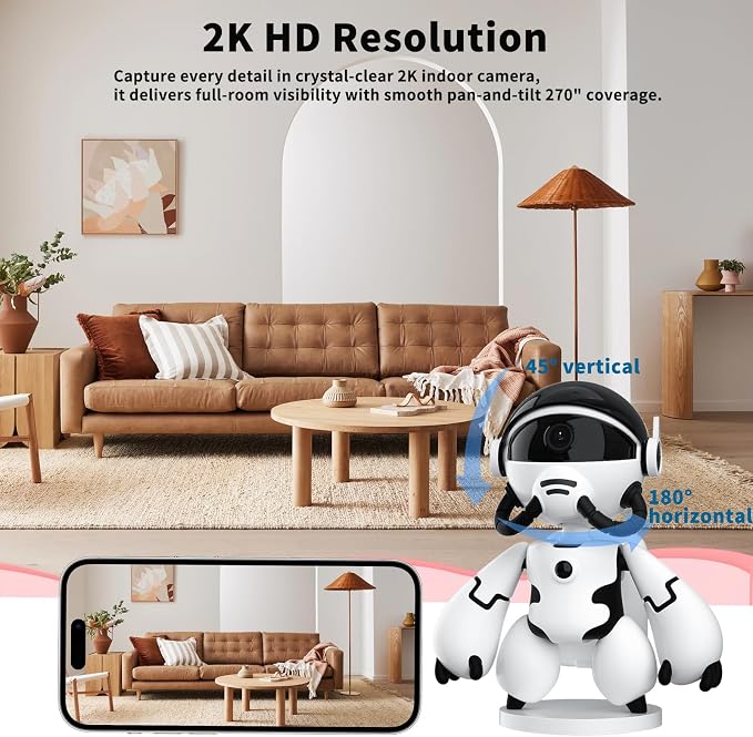 2K Indoor Robot Camera, 5G/2.4G WiFi Indoor Security Camera for Baby Pet