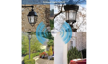 Smart Radar Motion Sensor Light Socket Adapter – E26/E27 Screw-in Add-On, Dusk-to-Dawn, Invisible Radar Through Glass-Wall, Works with LED CFL Incandescent Bulbs （1-Pack）