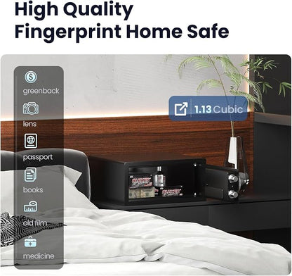 Grimtron 22LB Biometric Dorm Safe with Fingerprint Lock, 3-8 Digit PIN | 1.13 cu.ft. Safe with Silent Mode & LED & Backlit Keypad , 6.7M Combinations, Metal Knob, Removable Shelf & Easy Installation