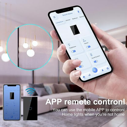 WiFi Smart Wall Light Switch,US Standard ，Voice Control ，Tempered glass panel, 2.4GHz Wi-Fi Touch Switches, Remote Control Smart Life/Tuya App, (2Gang-Black)