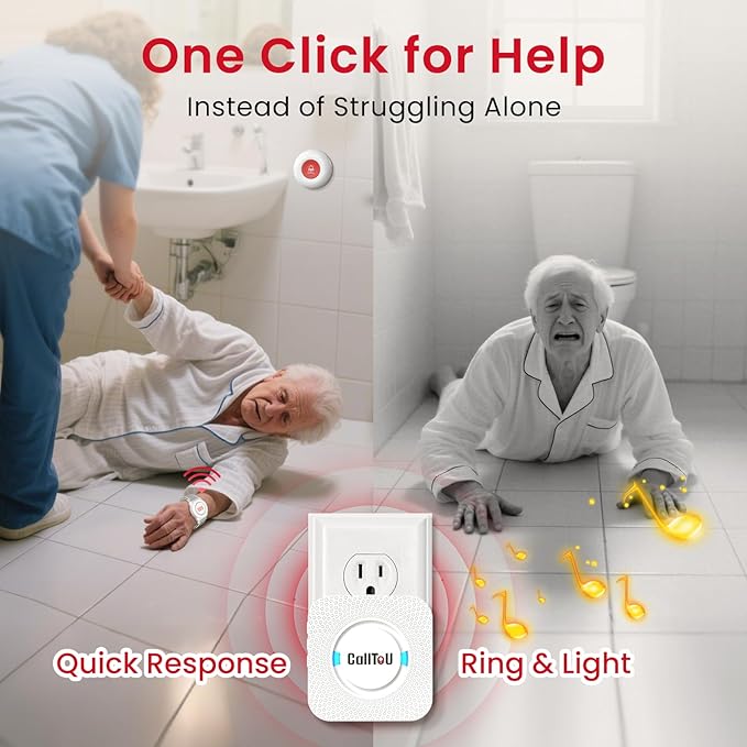 CallToU Caregiver Pager Wireless Call Button Nurse Alert System 500+ Feet for Home/Elderly/Patient/Disabled 06WS (2 Receiver 2 Round Button 1 Watch Button(5 Piece))