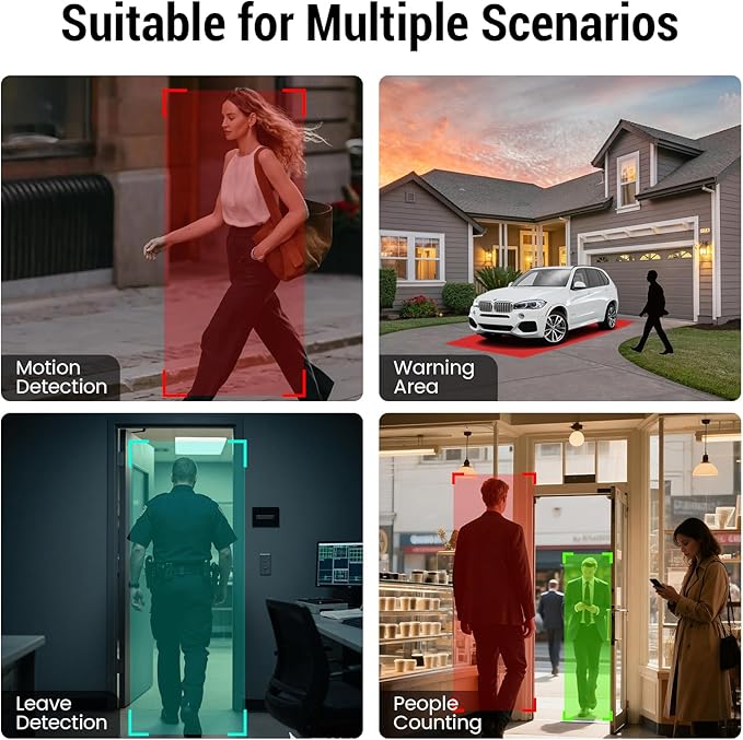 4MP 2.5K Window Security Camera with 24/7 Recording, No Subscription Required, Indoor Camera with Color Night Vision, Motion Detection,2.4G＆5G WiFi,Quick & Easy Installation (White1)