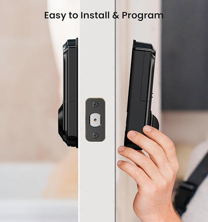 Veise VE017-B Fingerprint Smart Lock for Front Door, App Control, 8-in-1 Keyless Entry Deadbolt with 2 Zinc Alloy Lever Handles Set, Emergency Power Port, Auto Lock, Electronic Keypad, Black