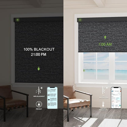 Motorized Blinds with Remote，100% Blackout Smart Blinds Motorized Roller Shades Compatible with Alexa Automatic Blinds for Windows Electric Window Blinds Customized Size Midnight