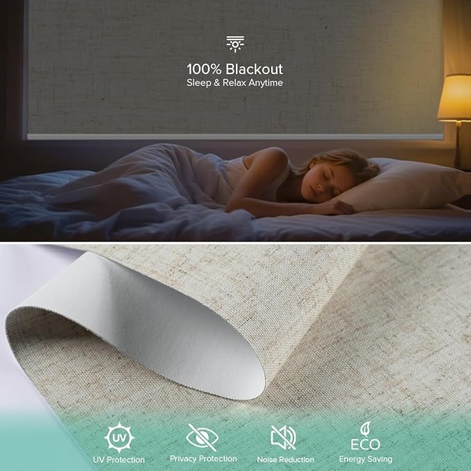 Motorized Roller Shades, 10O% Blackout Remote Control Custom Window Shades Compatible with Alexa Google Assistant via RF Hub, Rechargeable Electric Blinds for Windows (Texture Beige)