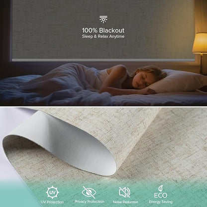 Motorized Roller Shades, 10O% Blackout Remote Control Custom Window Shades Compatible with Alexa Google Assistant via RF Hub, Rechargeable Electric Blinds for Windows (Texture Beige)