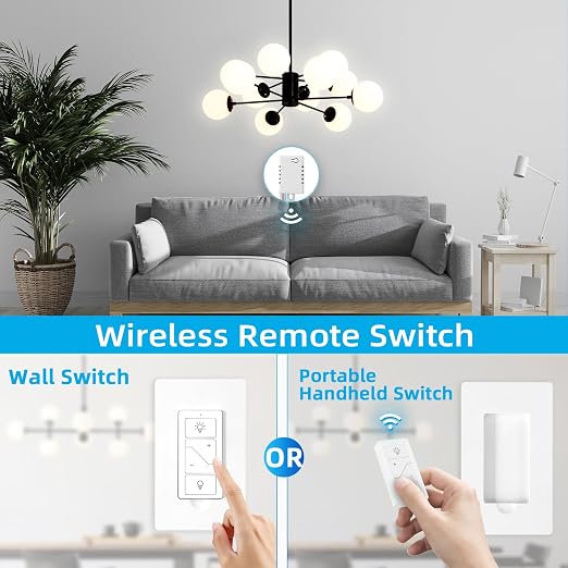 Wireless Dimmer Switch, 2 Remote Light and 1 Receiver kit, Compatible with Alexa Voice Control, Single Pole Smart Wall Switch Lighting Fixture for Ceiling Lights Lamps, Support 2.4G&5G