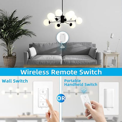 Wireless Dimmer Switch, 2 Remote Light and 1 Receiver kit, Compatible with Alexa Voice Control, Single Pole Smart Wall Switch Lighting Fixture for Ceiling Lights Lamps, Support 2.4G&5G
