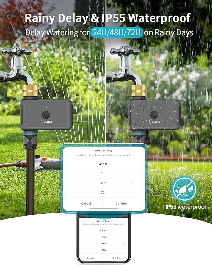 WiFi Hose Timer with Brass Inlet, Smart Water Timer 1 Zone, Sprinkler Timer w/WiFi hub for Remote Control via 2.4Ghz WiFi, Voice/App Controls with Alexa & Google Assistant, for Lawns Yards