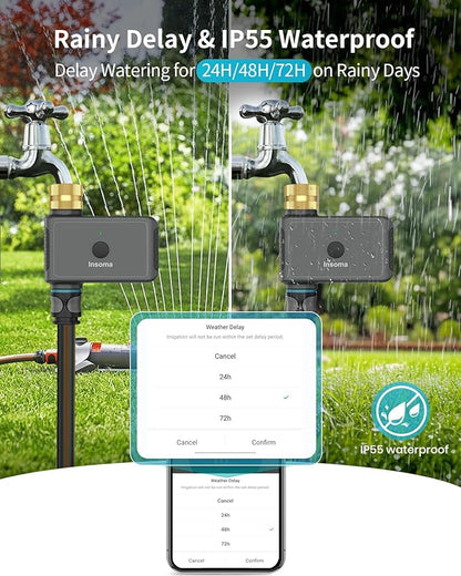 WiFi Hose Timer with Brass Inlet, Smart Water Timer 1 Zone, Sprinkler Timer w/WiFi hub for Remote Control via 2.4Ghz WiFi, Voice/App Controls with Alexa & Google Assistant, for Lawns Yards