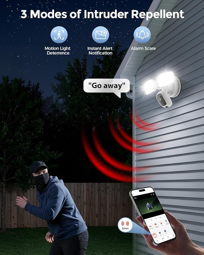 Onforu 2K Hardwired Floodlight Camera, 3500LM Motion Activated Outdoor Security Camera, 5G/2.4G WiFi Color Night Vision | 2-Way Audio | Siren | 24/7 Recording | IP65 Weatherproof | Works with Alexa