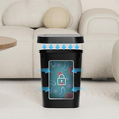 KSSKSS 3 Pack Bathroom Small Trash Can with Lid, 2.6 Gallon Slim Garbage Bin with Pop-Up Lid, 10L Plastic Wastebasket for Bedroom, Office, Kitchen, Toilet (Three Colors)