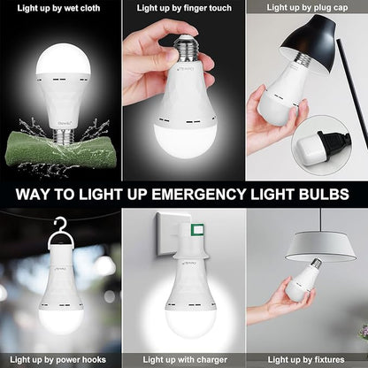 Ostwiki 10 Pack Rechargeable Emergency Light Bulbs,Battery Operated Backup Light Bulb for Power Outage Camping Outdoor Hurricane 9W E27 8500K 1200mAh White Self-Charging LED Light Bulbs