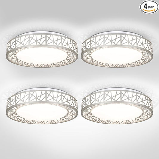 ASD 14 Inch LED Flush Mount Ceiling Light Fixture for Bedroom, 24W 1534LM 5CCT 2700K-5000K, Dimmable Lights, Dining, Living Room, Kitchen Lamps, Modern Home Lighting Fixtures, Nickel, ETL, 4 Pack