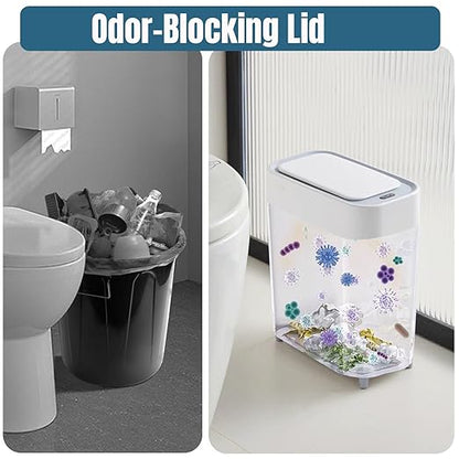 LALASTAR 2 Pack Automatic Trash Can Bathroom, Touchless Garbage Can with Lid, Slim Motion Sensor Waterproof Plastic Trash Bins for Bedroom Office Toilet, 2.3 Gallon, White+Grey Trim