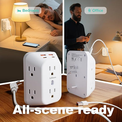 2 Pack Outlet Extender Surge Protector, 6 Outlet Splitter with 4 USB Ports (2 USB C), Multiple Plug Expander Wall Charger, 4 Sided 1050 J Multi Plug Wall Adapter Power Strip for Home Office Kitchen