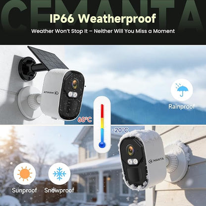 2K Security Cameras Wireless Outdoor, Solar & Battery Powered