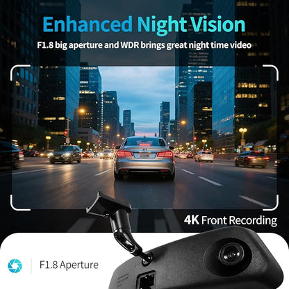 KCV 4K Mirror Dash Cam for Ford Mustang 2015-2023, Front 4K + Rear 1080P Camera, Integrated Replacement OEM Look, Plug & Play, Includes Free 64GB Card