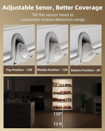EZVALO 17-Inch LED Motion Sensor Closet Light, Rechargeable 3600mAh Battery, 150 Lumens No-Glare Curved, 3 Color Temperatures & Dimmable Cabinet Light for Wardrobes & Shelves