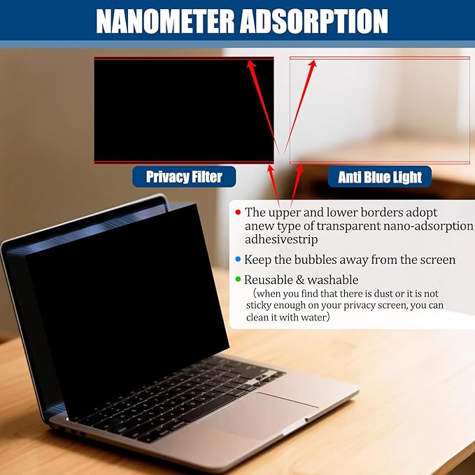 [4 Pack] 15.6 Inch Laptop Privacy Screen for 16:9 Aspect Ratio - 15.6 Inch Anti Blue Light Screen Protector Removable Anti-Scratch Privacy Shield Screen 15.6in