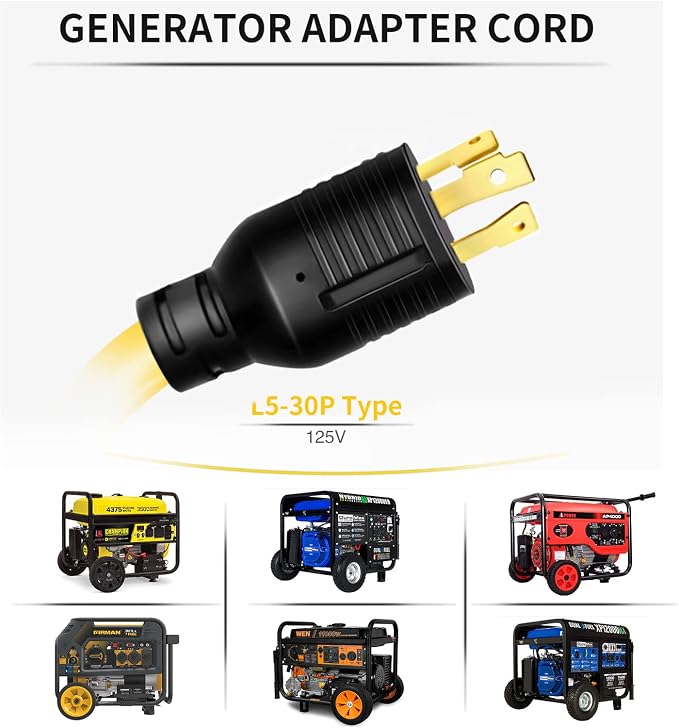 30 Amp to 110 Adapter 15 Amp/20 Amp Generator Adapter Locking Cord L5-30P