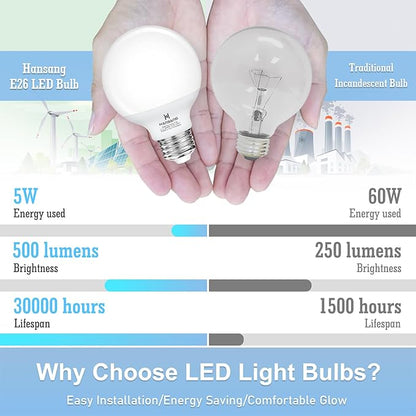 Vanity Light Bulb 5000K Daylight 8 Pack G25 LED Globe Light Bulb for Bathroom Vanity Mirror Decorative,E26 Medium Base, 5W 60W Incandescent Equivalent,500LM,Non-dimmable
