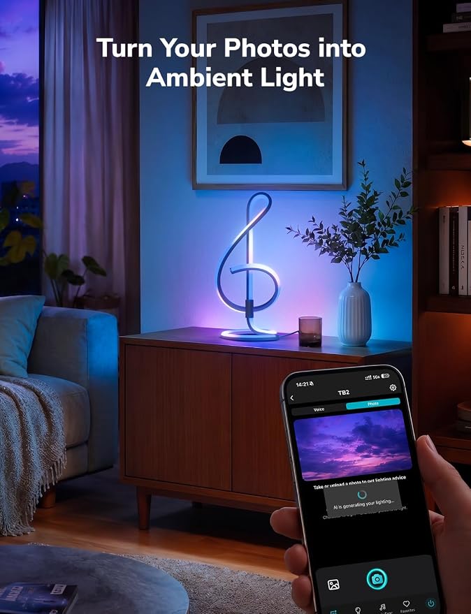 Lepro TB2 AI Smart Table Lamp, RGB+IC Addressable LED Lamps Alexa Google Home Enable, APP Control DIY Color Changing Modern Spiral Lamp, Music Sync, AI Generated Lighting LLM, 2.4 GHz WiFi/Bluetooth