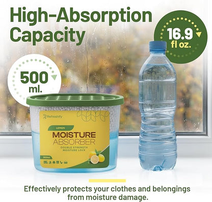 Premium Moisture Absorbers and Dehumidifier Tubs – High-Efficiency Closet Dehumidifier and Dehumidifier for Car, Odor Control Lemon Scent, 6 Pack, 7.5 Oz