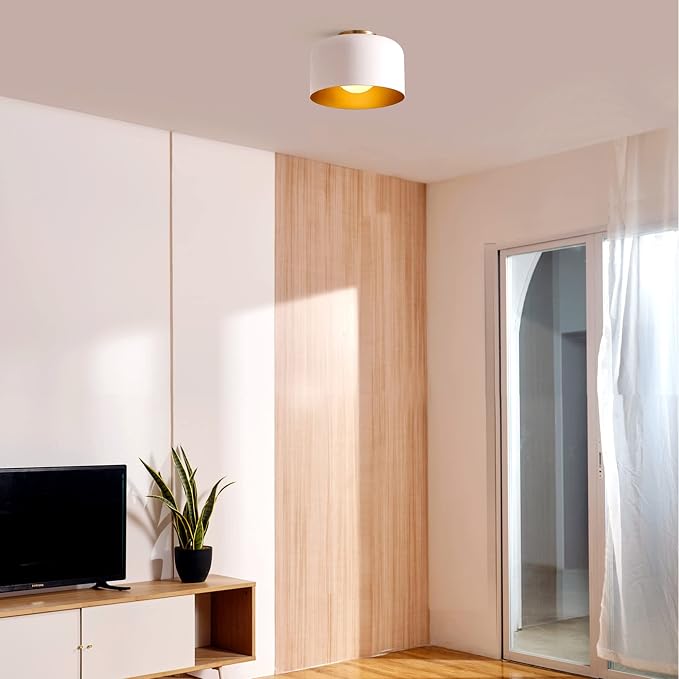Globe Electric 65868 Amy 1-Light Matte White Flush Mount Ceiling Light with Inner Frosted Glass Shade, Bulb Not Included