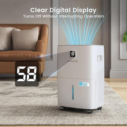 Kesnos 80 Pints Energy Star Dehumidifier for Home, Basement with Drain Hose, Front LED Display and 1.06 Gal Water Tank, Ideal for Large Room up to 5,500 Sq. Ft., Featuring Auto Defrost, Timer Function