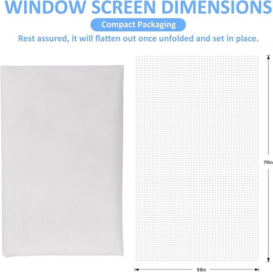 59"x79" Window Screen Mesh, Fiberglass Window Screen, Screen Door Mesh, Windows Screens and Screen Door Replacement, Patio Screen Mesh- White
