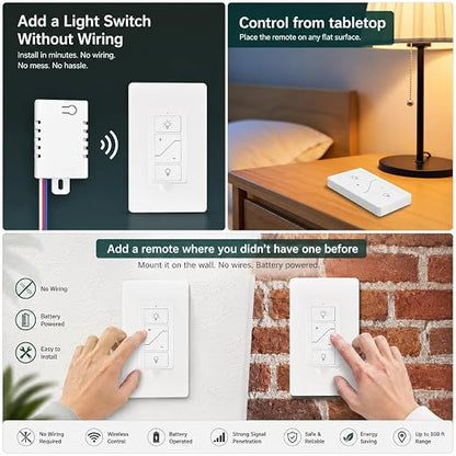 Nexete Smart Wireless Light Switch, Dimmer Switch & Receiver Kit No Wiring Wireless Remote Control,Remote & Voice Control,Bluetooth Work with Amazon Alexa Only, ETL Certified (1 Switch & 1 Receiver)