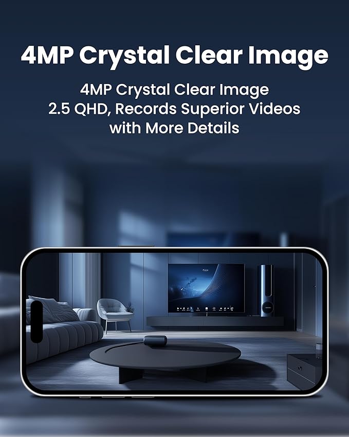 Aurumbach 2.5K Smart Security Camera with Color Night Vision, IP65 Waterproof Wired 4MP Indoor Video Camera, 2-Way Audio, Compatible with Alexa, Google Assistant White