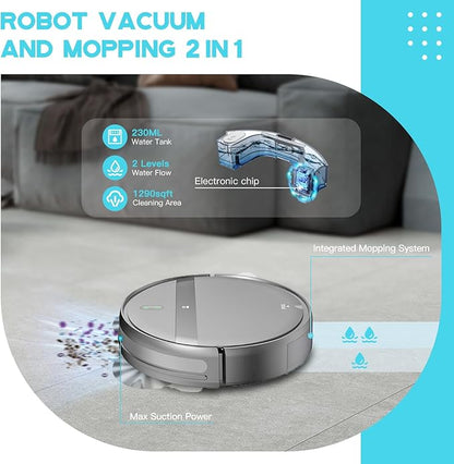 Kilgone Robot Vacuum and Mop, App/Alexa Control for Pet Hair, Hard Floor, Carpet, Customized Cleaning