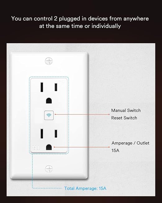 Lumary Smart Wall Outlet 110V 15Amp, Timer, Remote Control, ETL FCC, Group | Tamper-Resistant, No Hub Required, 2.4G WiFi Outlet, Works with Alexa/Google Home, Kitchen/Bedroom/Living Room/Office, 1 Pack