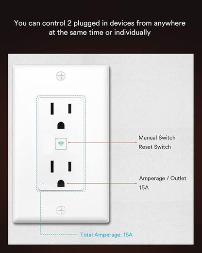 Lumary Smart Wall Outlet 110V 15Amp, Timer, Remote Control, ETL FCC, Group | Tamper-Resistant, No Hub Required, 2.4G WiFi Outlet, Works with Alexa/Google Home, Kitchen/Bedroom/Living Room/Office, 1 Pack