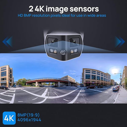 4K 8MP Dual Lens Security Camera Outdoor with 180° Panoramic Wide Angle, Human/Vehicle Detection, Full Color/EXIR 2.0 Night Vision, POE IP Camera with 2-Way Audio, SD Slot(up to 512G),IP67,B LUE Iris
