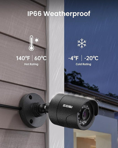 ZOSI 3K Lite Home Surveillance Security Camera System with AI Human Vehicle Detection, 8CH H.265+ CCTV DVR and 8 x 2MP 1920TVL Wired Weatherproof Bullet Cameras Outdoor, 100ft Night Vision (1TB HDD)