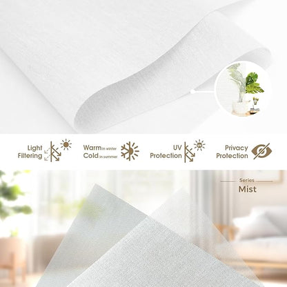 HeyBlinds Motorized Blinds with Remote, Smart Roller Shades with App & Voice Control, Compatible with Alexa Google HomeKit, Light Filtering Custom Window Shades for Living Room Office (Mist-White LF)
