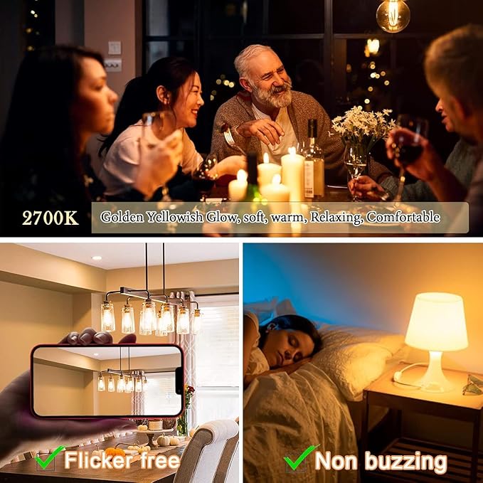 3.2 Inch 2700K Soft White E26 LED Bulb 60 Watt Equal, AC 120V 600LM Edison Bulbs Dimmable, 6W T10 T30 Tubular Filament Light Bulbs Clear Glass for Fan Pendant Wall Light, UL Certified-6 Pack