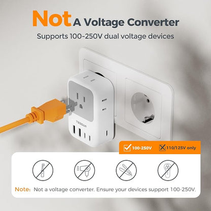 TESSAN European Travel Plug Adapter, Foldable EU Plug, PD 28W