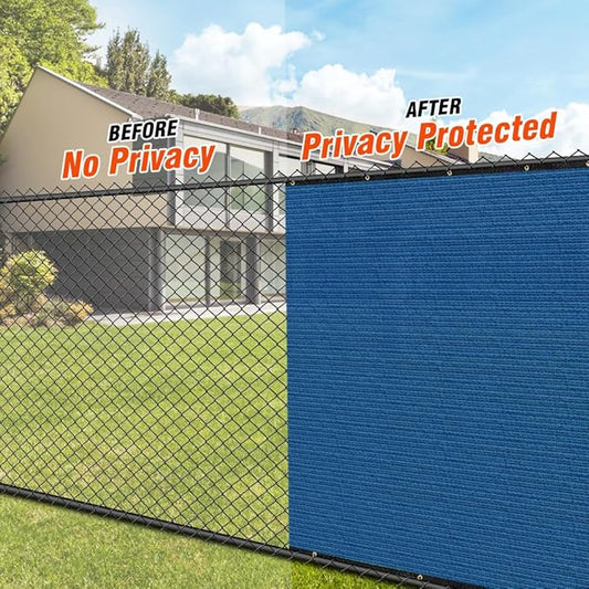 iCover 6x12ft Privacy Screen Fence, Outdoor Fencing Panels, Garden Windscreen Mesh Shade Sail Net Barrier, Fence Privacy Screen Reinforced Bindings and Brass Grommets Cable Zip Ties, Blue
