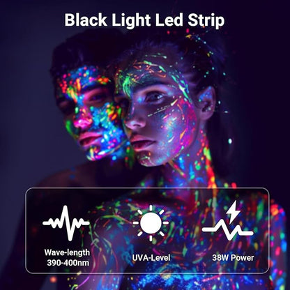 38W LED Black Light Bar (6-Pack) - High Power UV Blacklight with Plug & Switch, Covers 484 Sq.Ft for Glow Parties, Halloween Decorations, Stage & Bedroom Lighting