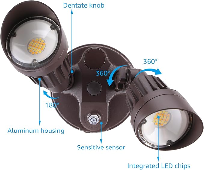 LEONLITE 3CCT Dusk to Dawn LED Security Lights, Adjustable Dual-Head Flood Light Outdoor with Photocell, 3000K/4000K/5000K Selectable, 25W(200W Equiv.), Wet Location, Aluminum, ETL Listed, Bronze