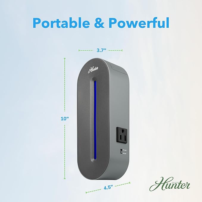 Hunter Plug-in UV Air Sanitizer, Sage – Whisper Quiet UV-C Air Sanitizer, Matches A Variety of Room Decors and Styles