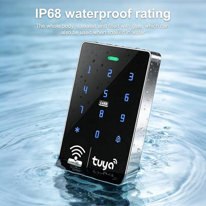 WiFi TUYA Security Access Control System kit with Waterproof RFID keypad Door Lock, smart Remote Door Opener, app, NC Cathode Lock, Electric Lock, Metal Sensor Switch, doorbell, and Keychain