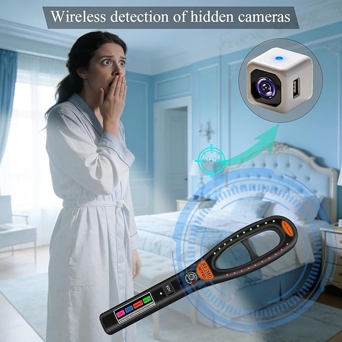 Hidden Camera Detector – Electronic Bug & GPS Tracker Finder, RF Signal Scanner, Portable Rechargeable Surveillance Detector for Home, Hotel, Car & Travel Security