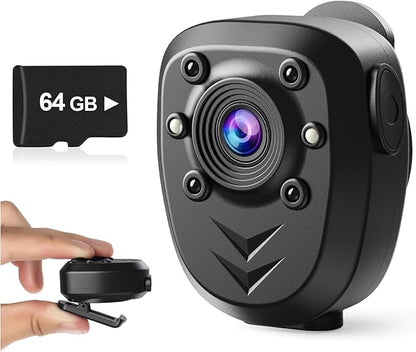 KSADBOSSBO Body Camera with 1080P Recording Spy Hidden Wireless Cam Built-in 64GB Card 1080P Police Recorder Security Cam with Night Vision Dash Cam for Home/Outdoor/Law Enforcement/Cop Guard (64G)