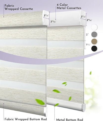 Graywind Motorized Zebra Blinds for Windows, Darkening Smart Blinds with Remote Control, Dual Layer Custom Zebra Shades Work with Alexa, Google Home, Apple Homekit, Linen Weave Beige