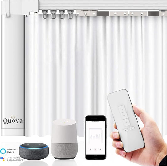 Quoya Smart Electric Curtain Track AT5810【Up to 3m(118in) - Motorised and Adjustable 】, with Automated Rail Motor with App, Voice, Remote Control, Compatible with Alexa, Google and Siri